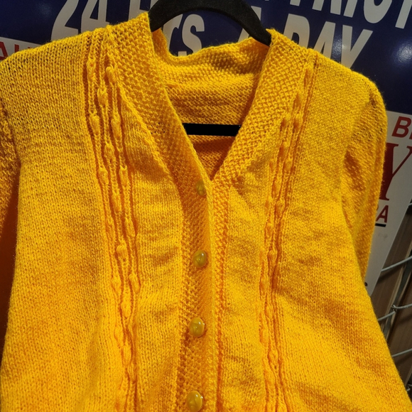 Handmade Crochet Knit Sweater Cardigan Yellow Women's - Picture 5 of 5